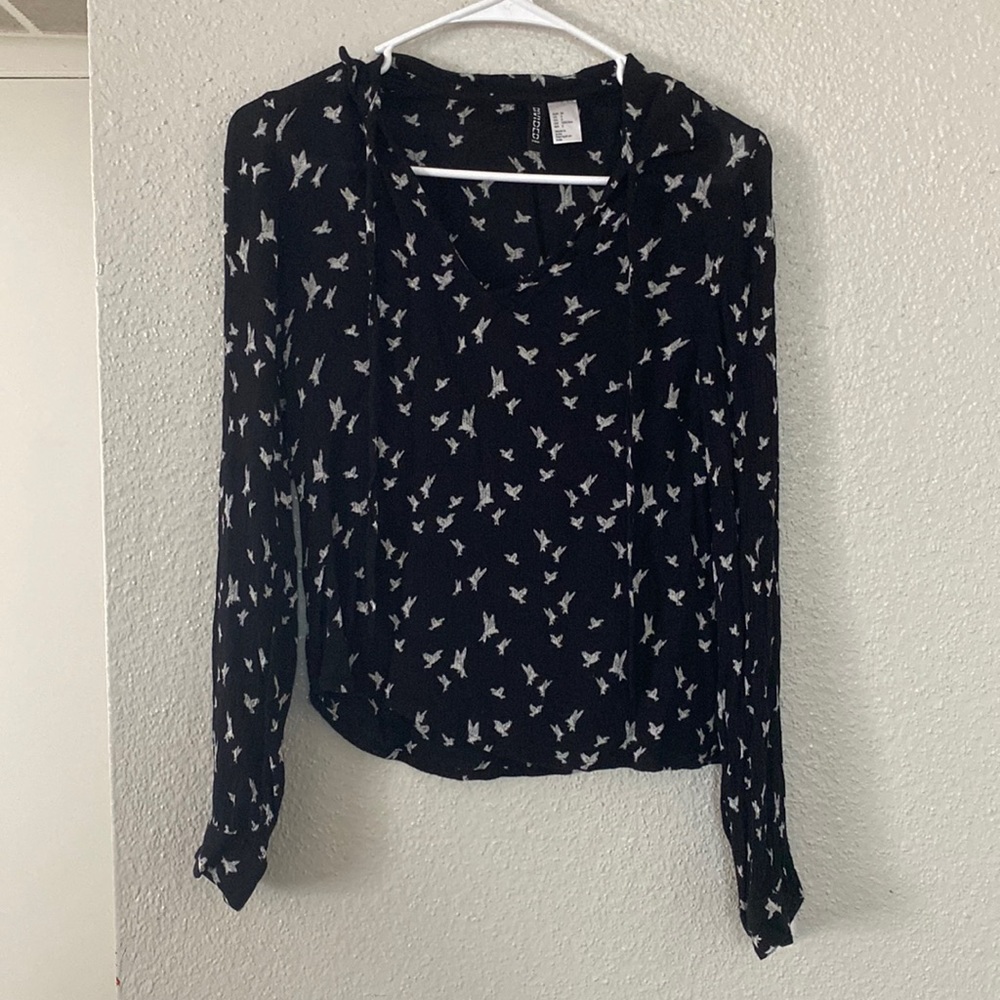 Black Blouse with Bird Design